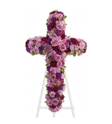 Send Pinks and Purples Galore Cross Standing Spray To Cebu