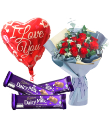 send 12 red roses with chocolate and balloon to cebu