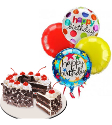 Black Forest Cake with Birthday Mylar Balloon