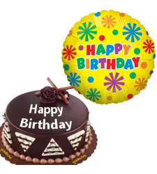 All About Chocolate Cake with Birthday Mylar Balloon