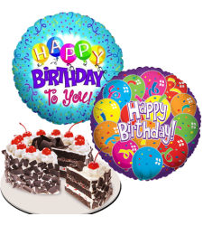 Black Forest Cake with 2 pcs. Birthday Mylar Balloon