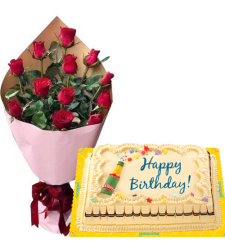 12 Pcs. Red Roses Bouquet with Birthday Marble Cake