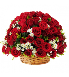 36 Red Roses with seasonal Flower in Basket