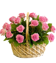 24 Pink Roses in a Basket