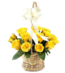 12 Yellow Roses in Basket