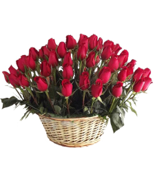 50 Pieces Red Color Roses in Basket